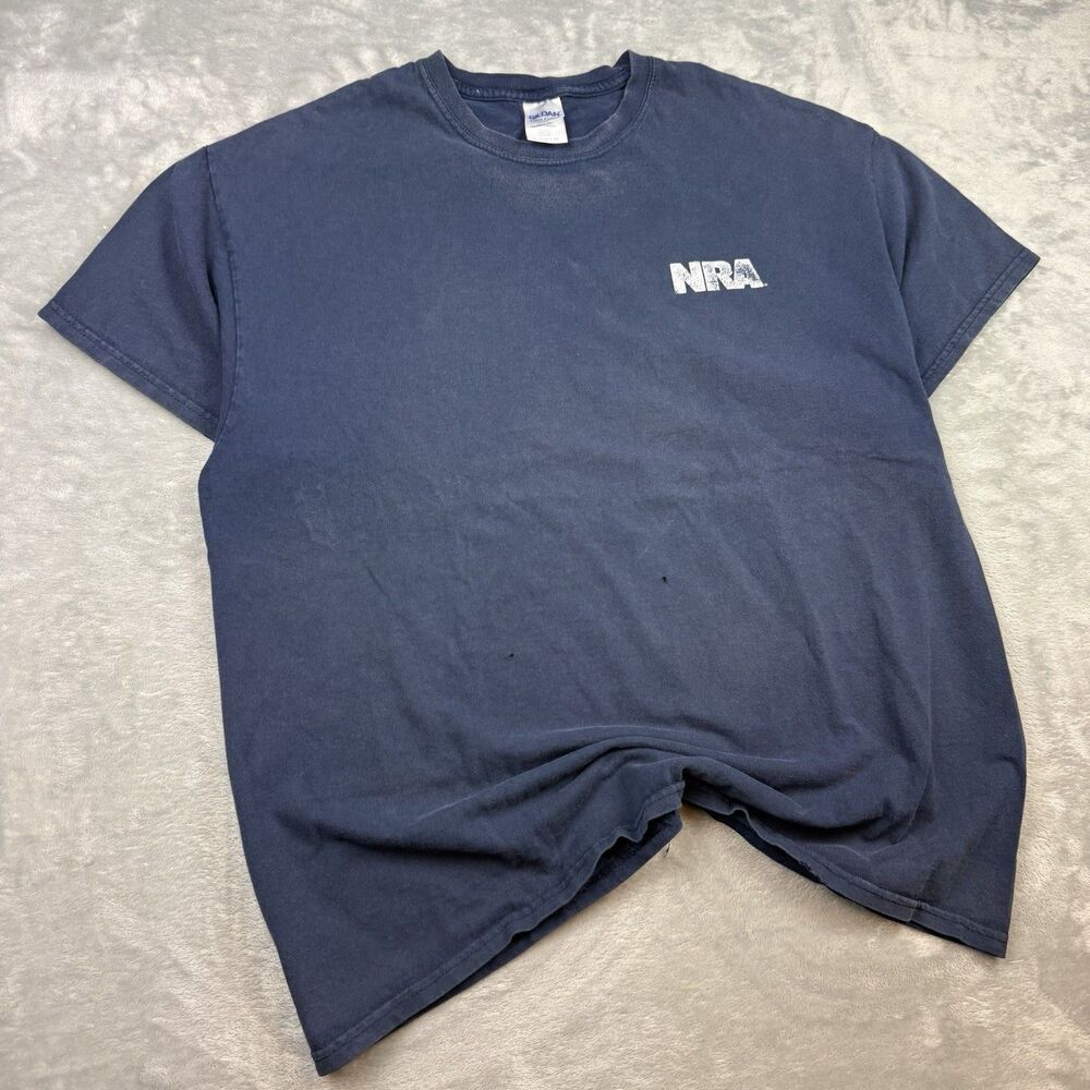 NRA Keep Calm And Carry Guns Graphic T Shirt Faded Navy Blue XL